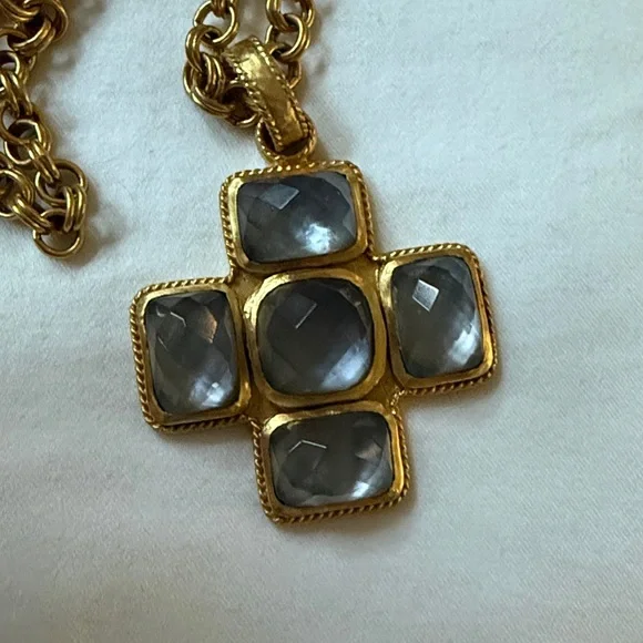 Retired Julie Vos Catalina style cross pendant Chalcedony Blue